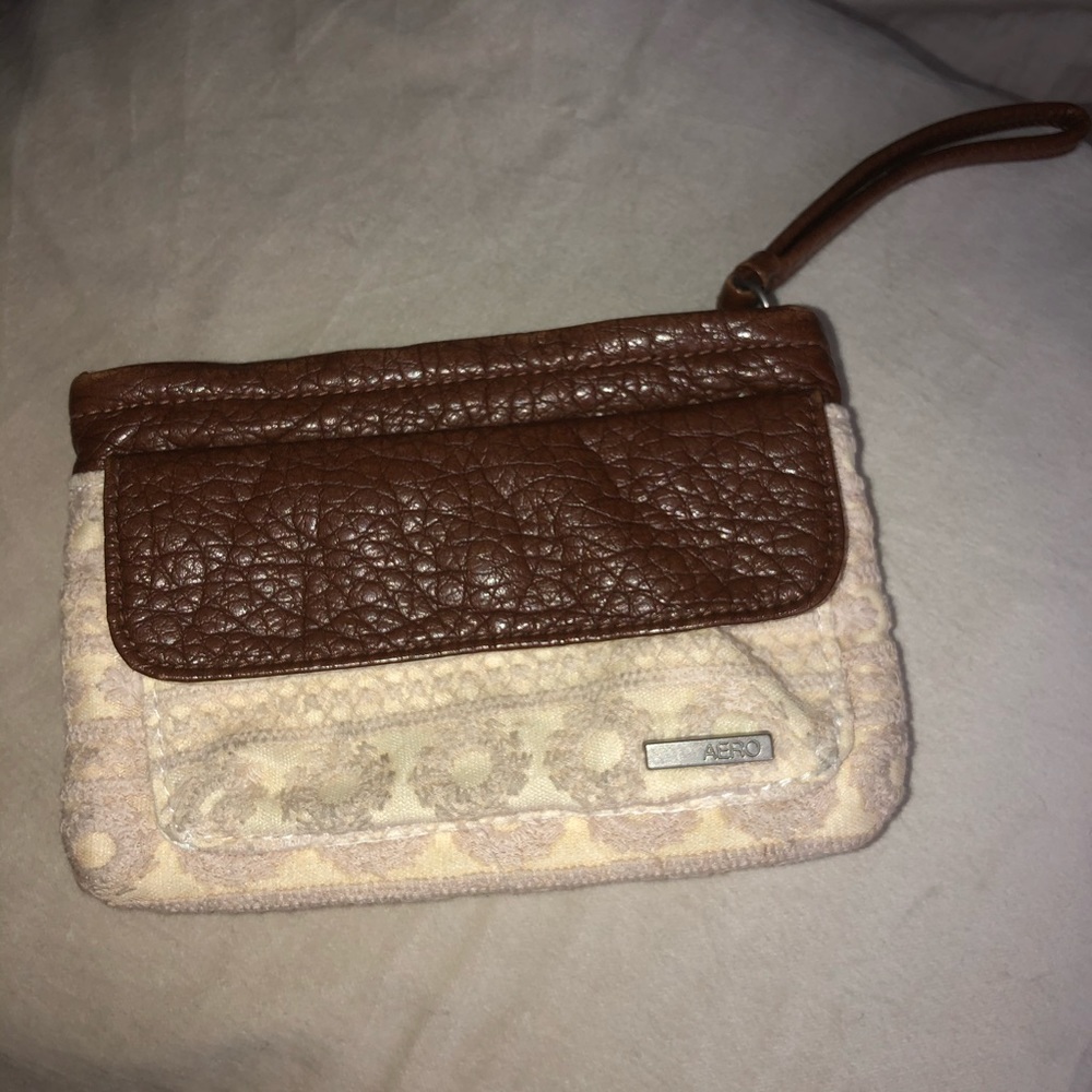 Cream and leather wallet/clutch